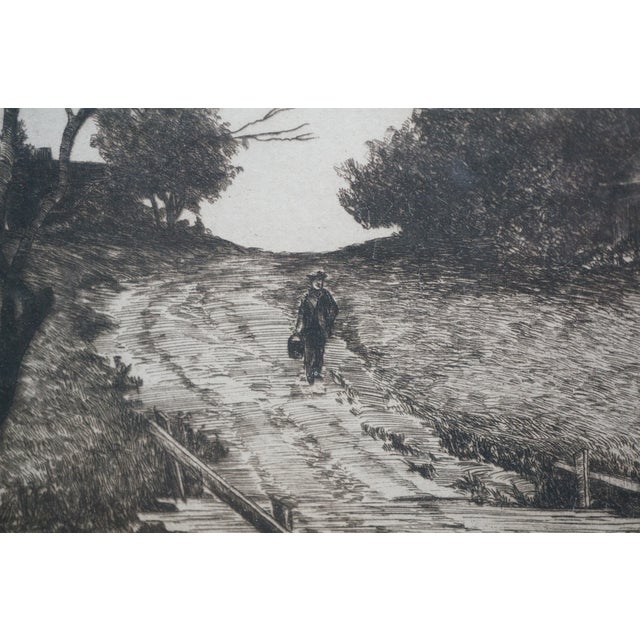 Antique George William Bohde Signed Farmhouse Riverscape Etching 30" For Sale - Image 12 of 13