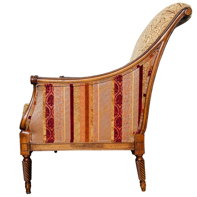Gold Drexel Heritage Neoclassical Bergère Chairs in Antique Cherry & Custom Upholstery - A Pair For Sale - Image 8 of 18