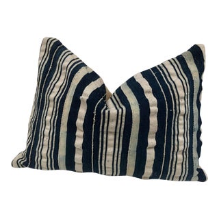 Mali Mud Cloth Custom Blue Stripe Lumbar Pillow For Sale