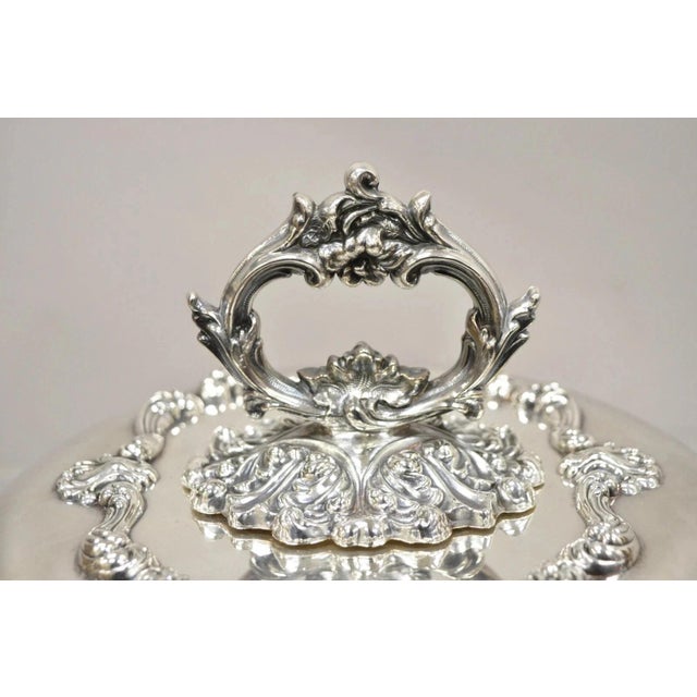 Vintage English Victorian Ornate Round Silver Plated Covered Serving Dish For Sale - Image 4 of 12
