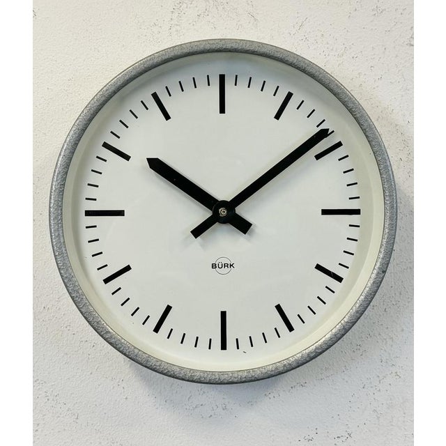 Metal Industrial Grey Wall Clock from Burk, 1970s For Sale - Image 7 of 16