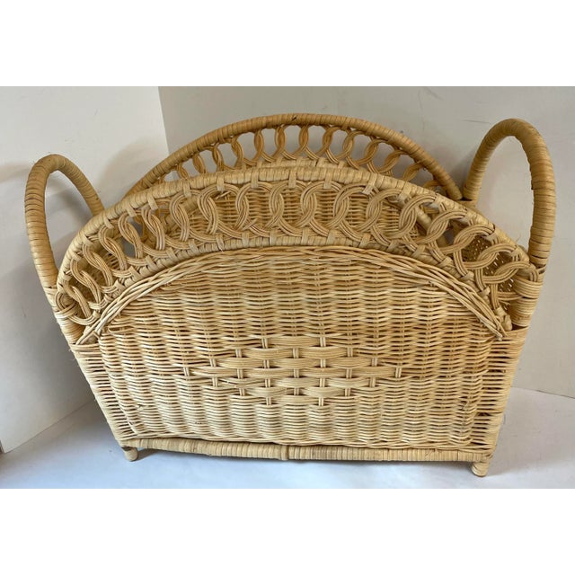Vintage Natural Wicker Magazine Rack Basket For Sale - Image 9 of 9