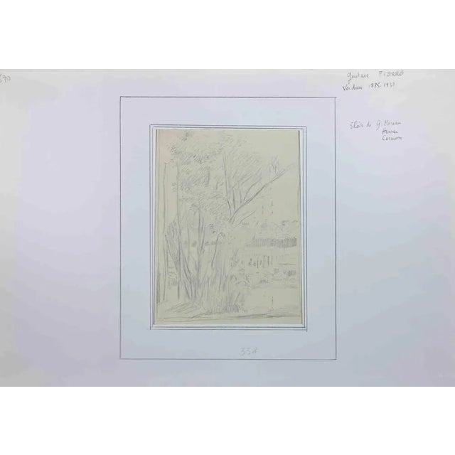 Garden is an Original Pencil Drawing realized by Gustave Pierre. No signature, but Stamp signed on the back. Good...