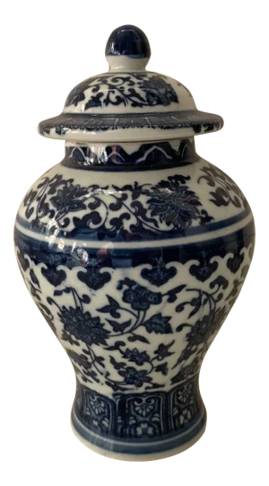 Blue & White Porcelain Floral Chinoiserie Vase Jar