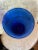 Michael Bang Cobalt Blue Vase . The Vase has a Three Hoop Base and in a Rich Blue Color that stands over a foot tall.