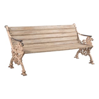 Vintage Anglo-Indian Painted Teakwood and Cast-Iron Garden Bench For Sale