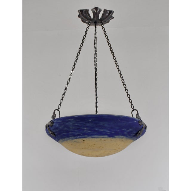 Large French Art Deco Pendant Light by Daum & Majorelle - 1925 Chandelier France For Sale - Image 6 of 15