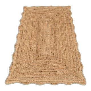Light Blue Wave Scallop Edge Jute Rug 4x6Ft. For Sale