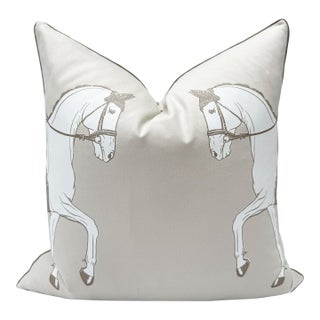 Marching Horses 20" Throw Pillow, Cream and Taupe For Sale