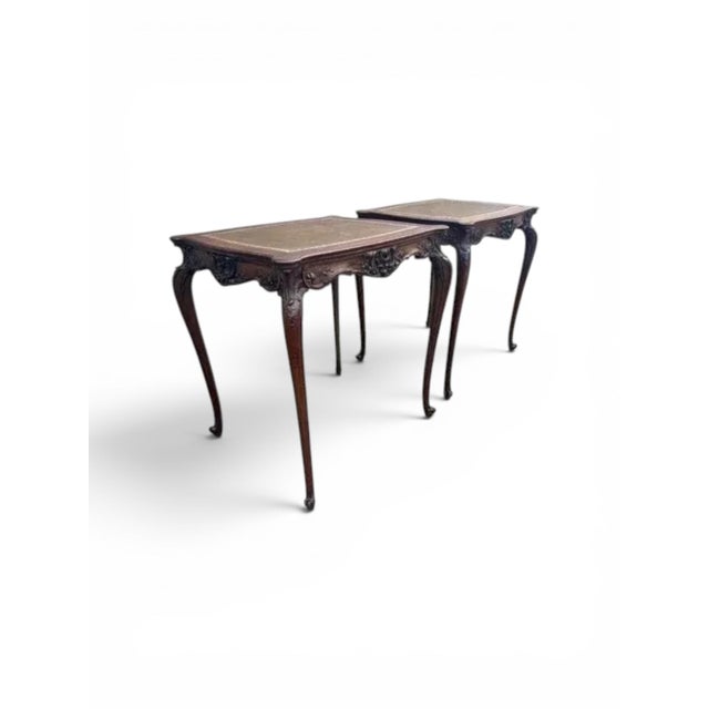Pair of Antique French Louis XV Side Tables With Original Tooled Leather Tops For Sale - Image 4 of 17