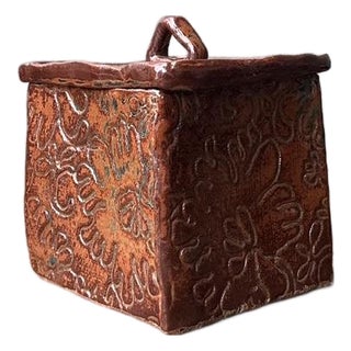 Vintage Aboriginal Studio Pottery Lidded Floral Box For Sale