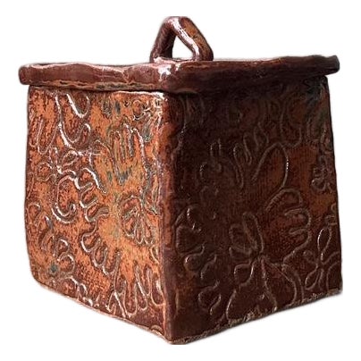 Vintage Aboriginal Studio Pottery Lidded Floral Box For Sale