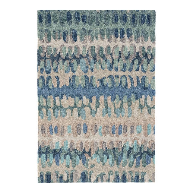 Dash & Albert by Annie Selke Paint Chip Blue Micro Hooked Wool Rug, 3' x 5' For Sale