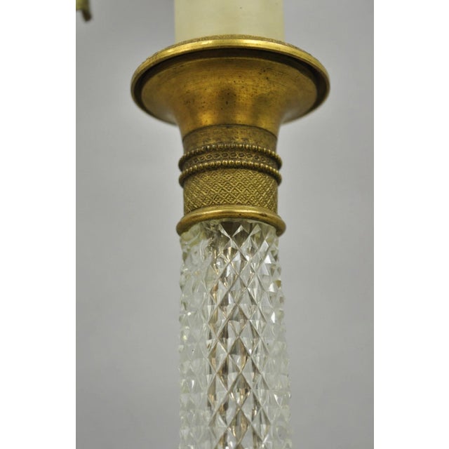 Antique French Empire Gilt Bronze Crystal Column Small Candlestick Table Lamp For Sale In Philadelphia - Image 6 of 12