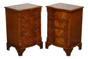 Georgian Style Serpentine Nightstands with Drawers, Set of 2