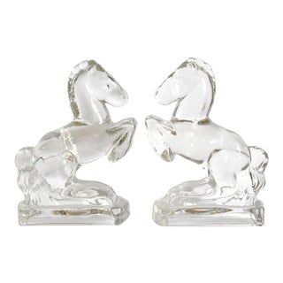 Vintage Art Deco Glass Horse Bookends - a Pair For Sale