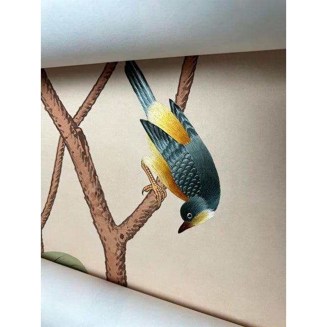 Hand‑Painted Chinoiserie Tropical Garden Mural Wall Panels, Botanical Bird & Fruit Wallpaper For Sale - Image 10 of 11