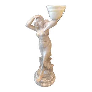 Italian Marble Figurative Sculpture of a Woman With Torchère, Late 19th Century