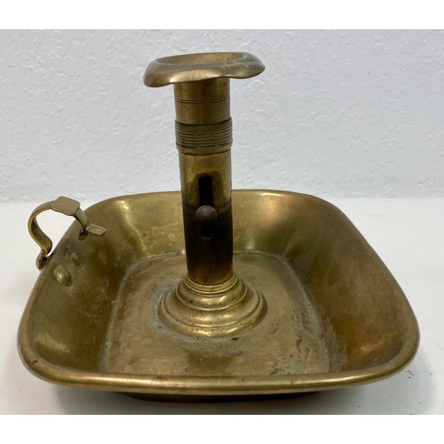 English Antique Square Brass Push-Up Chamber Stick From England For Sale - Image 3 of 12