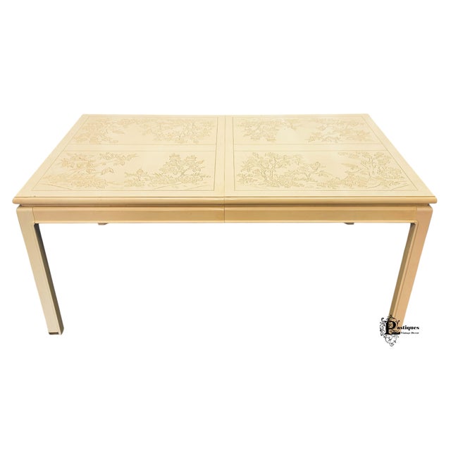Wood Vintage Bernhardt Shibui Collection Chinoiserie Style Ivory Extension Dining Table For Sale - Image 7 of 12