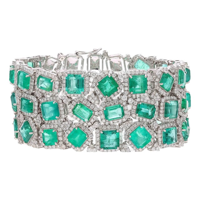 Natural Zambian Emerald Bracelet with Diamond and 18k Gold For Sale