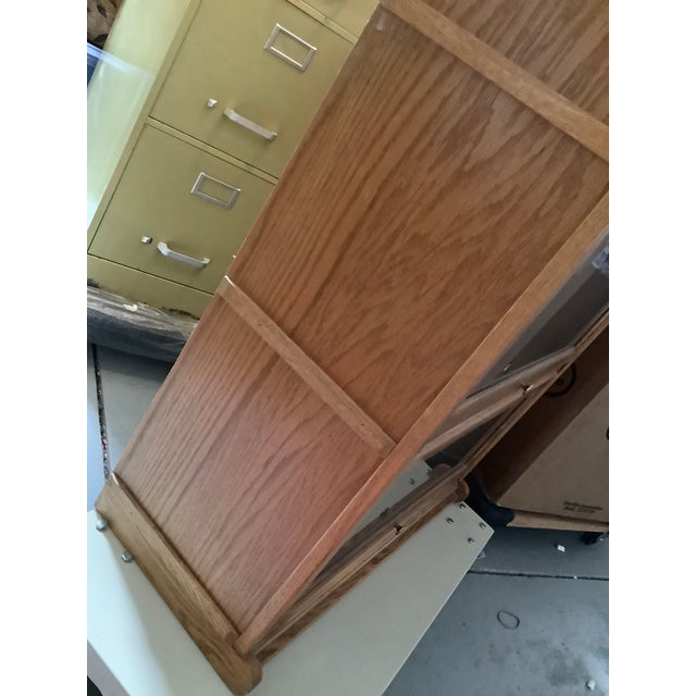 Mid Century Oak Wood Barrister Bookcase Lawyers Three Unit Glass Doors Vintage For Sale - Image 4 of 12