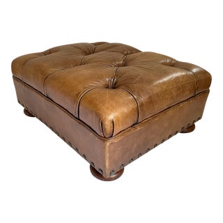 Vintage Ralph Lauren Ottoman Chesterfield Leather Writer’s Ottoman For Sale
