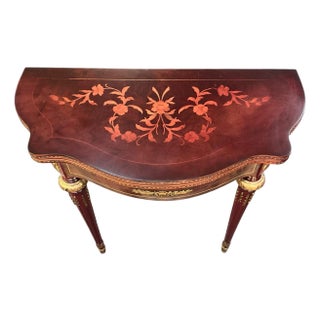 Late 20th Century Louis XVI–Style Floral Marquetry and Gilt-Metal Flip-Top Games Table For Sale