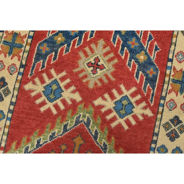 Kazak Runner 2′ X 6’1” Red Wool Tribal Hand-Knotted Oriental Rug For Sale - Image 4 of 10