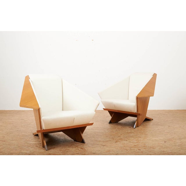 Taliesin Origami Chairs in Cherrywood and Fabric Upholstery by Frank Lloyd Wright for Cassina, 1986, Set of 2 For Sale - Image 16 of 16