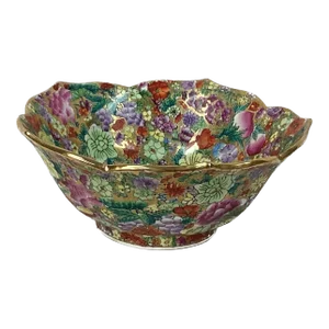Vintage Chinese Floral Scalloped Bowl