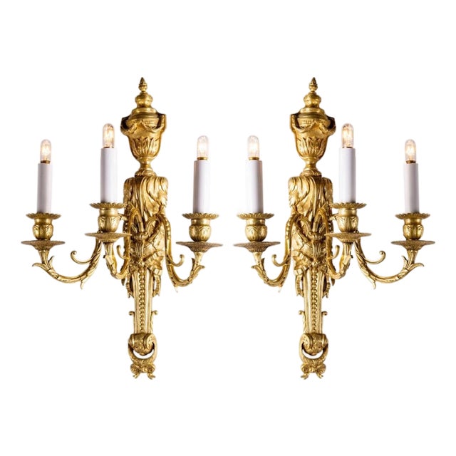 Antique Gilded Bronze Wall Lights, Set of 2 For Sale