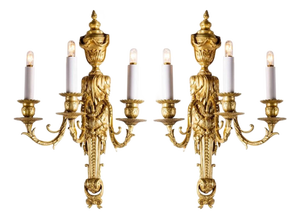 Antique Gilded Bronze Wall Lights, Set of 2