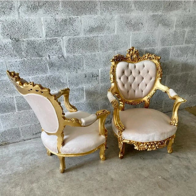 French Rococo Style Beige Velvet Chair For Sale In Miami - Image 6 of 7