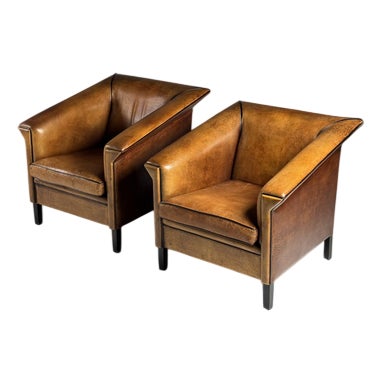 Art Deco Sheepskin Club Armchairs, Set of 2 For Sale