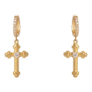 Divine Spark Cross Gold Vermeil Earrings, A Pair For Sale