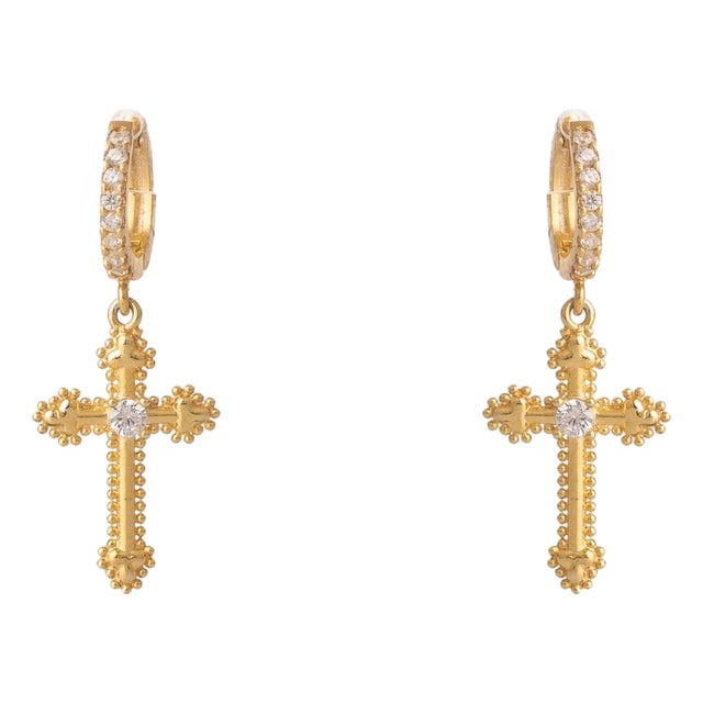 Divine Spark Cross Gold Vermeil Earrings, A Pair For Sale
