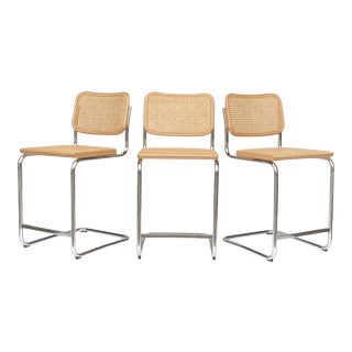 Knoll Chrome & Cane Marcel Breuer Barstool Chairs - Set of 3 For Sale