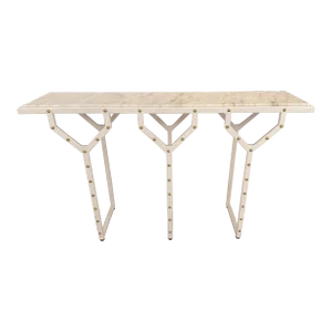 Contemporary Console Table Y White Lacquered Metal Brass and Marble. Italy