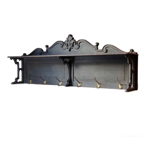 Early 20th Century Swedish Wall-Mounted Coat Rack with Brass Hooks For Sale In Atlanta - Image 6 of 9