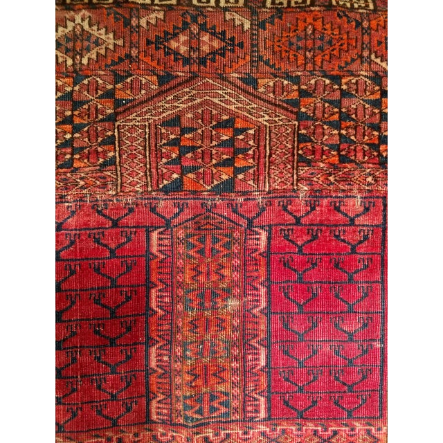 Near Square Size Vintage Turkmen Tekke Ensi in Prayer Pattern in Red, Navy, Ivory, Blue For Sale - Image 11 of 16