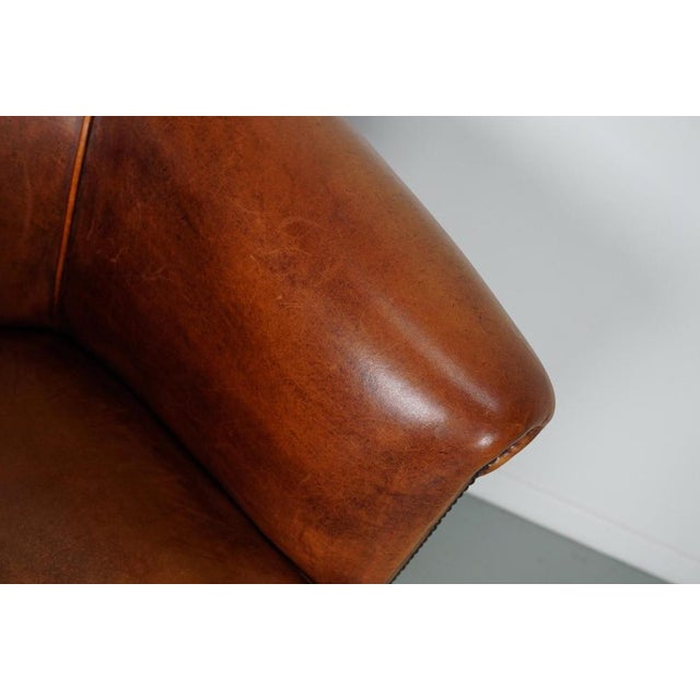 Animal Skin Vintage Dutch Cognac Colored Leather Club Chair For Sale - Image 7 of 18