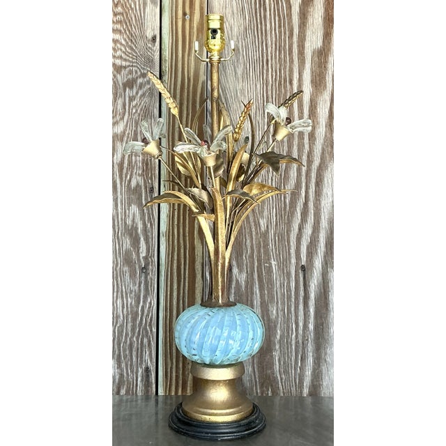 Vintage Regency Glass Floral Lamp After Murano For Sale In West Palm - Image 6 of 7