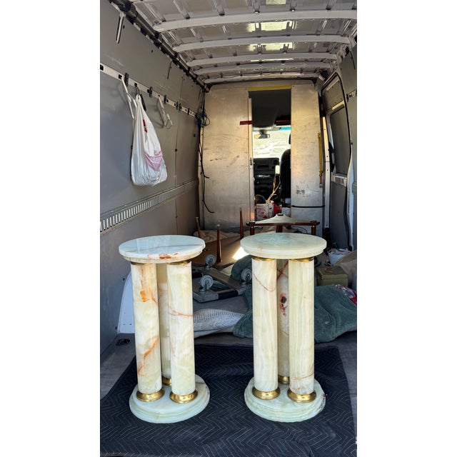 Mid-Century Modern Mid-Century Modern Onyx Tripple Cylinder Base Side Tables Stand Pedestal Tables For Sale - Image 3 of 17