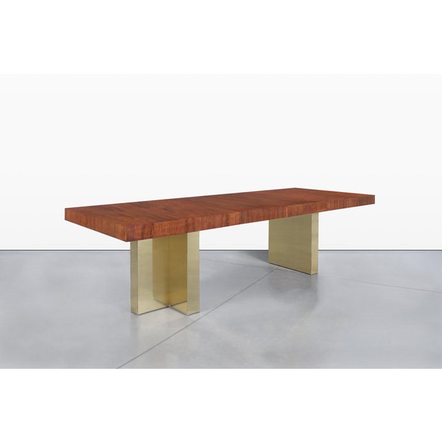 Mid-Century Modern Mid-Century Modern Walnut and Brass Expanding Dining Table by Milo Baughman For Sale - Image 3 of 14