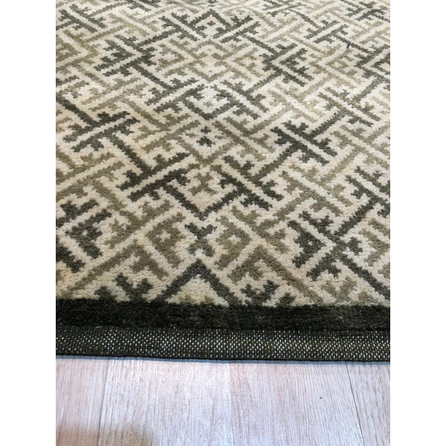 3x18 Olive Gold Geometric Lattice Hand-Knotted Wool Runner For Sale - Image 4 of 4