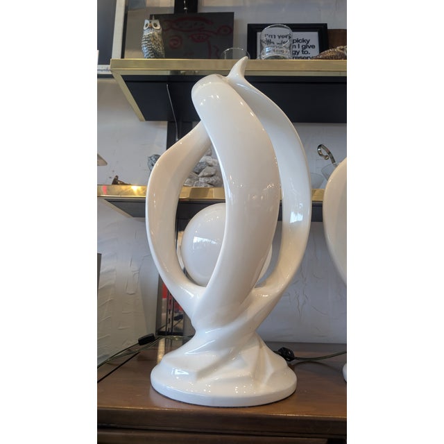White Helix Lamps - Modern -Vintage Large 22" Retro Ceramic- Minimalist For Sale - Image 8 of 11