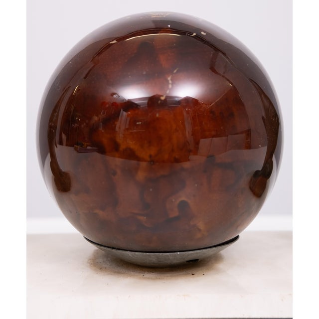 Art Deco patinated, green bronze tropical fish lamp. A bronze fish swimming towards an original crackle glazed glass...