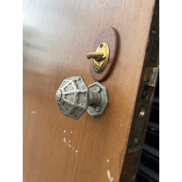 1920s Tudor Revival Pointed Arc Door With Original Bronze Hardware & Octagonal Decorative Knob For Sale In Los Angeles - Image 6 of 12