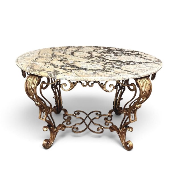 Italian Gilt Iron Régence Style Oval Marble Top Coffee Table For Sale - Image 9 of 17